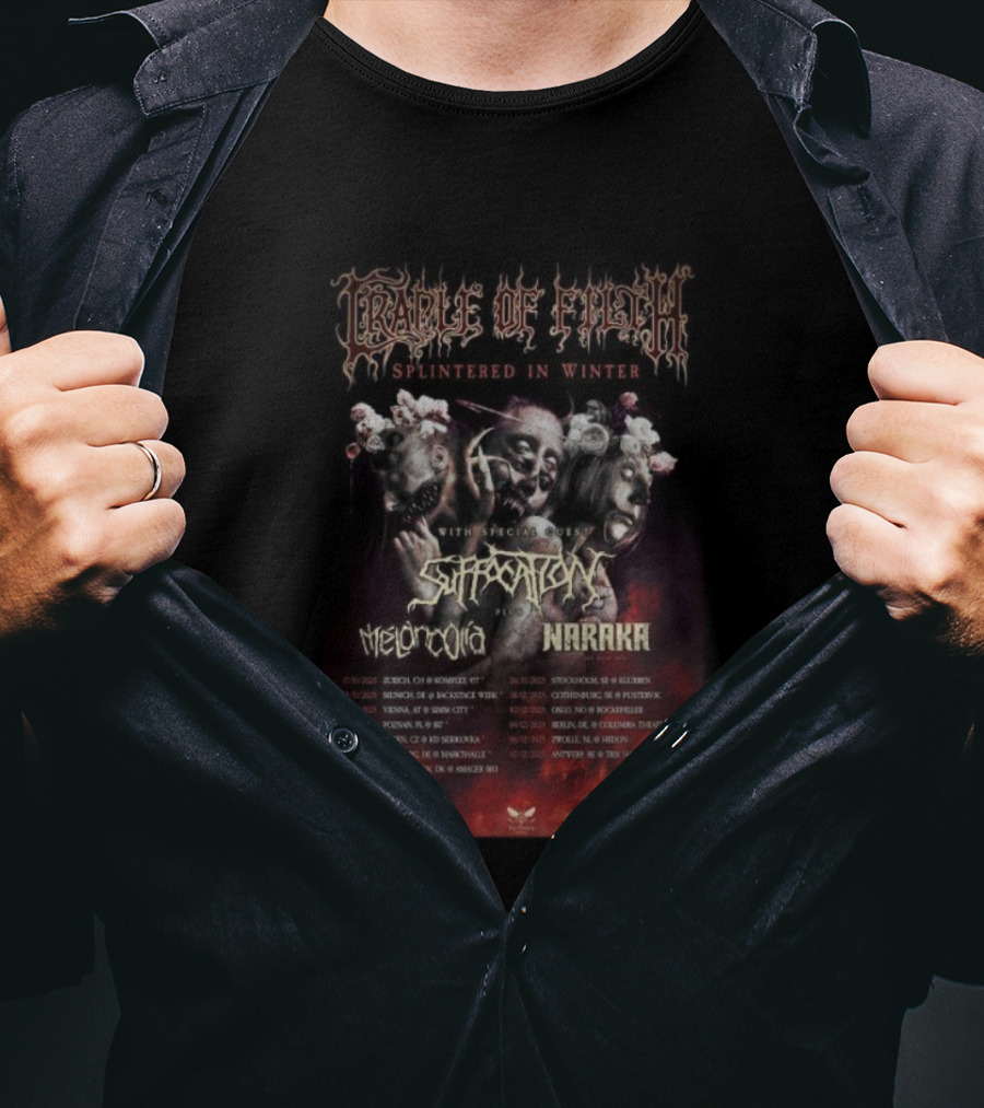 Cradle Of Filth Splintered In Winter Tour 2025 Suffocation Melancholia Naraka Dates T-Shirt