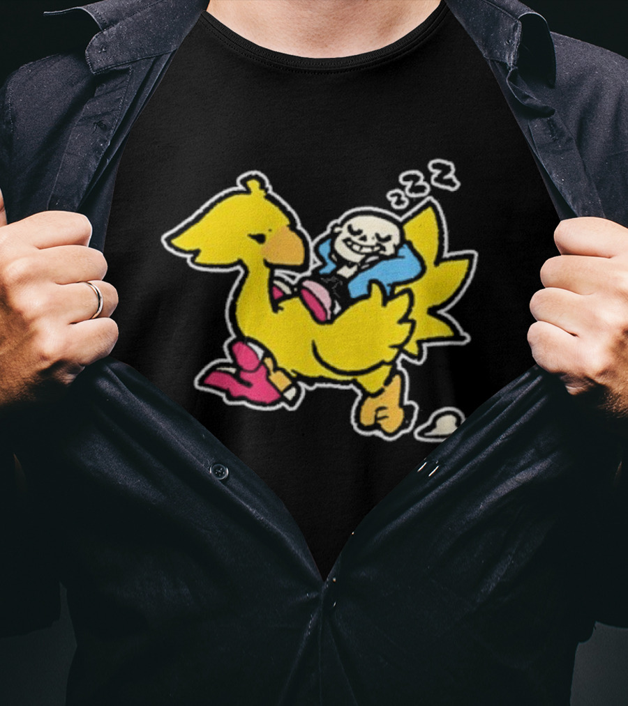 Undertale X Square Enix Sans Riding Chocobo Collaboration T-Shirt