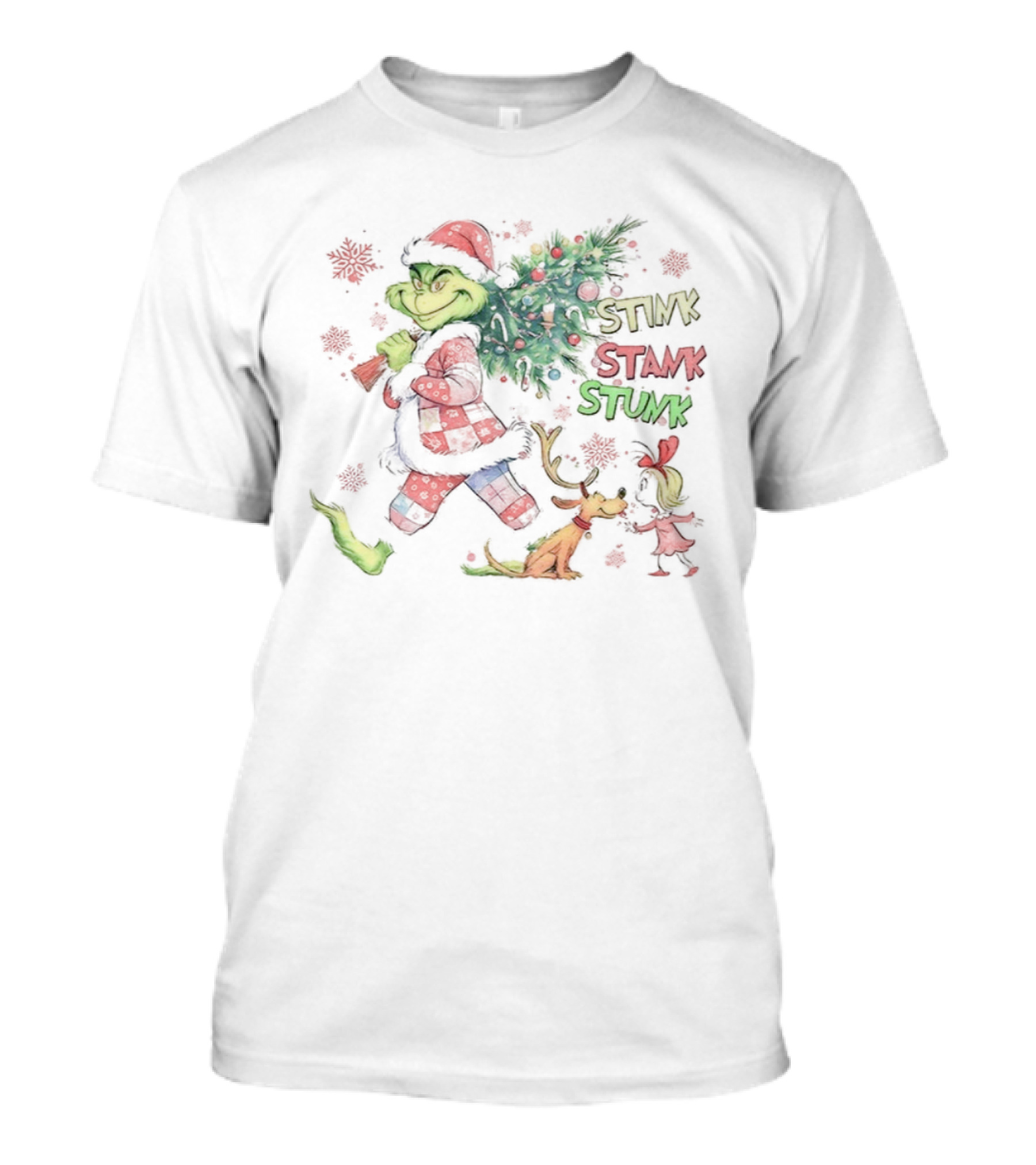 Grinch Max Cindy Lou Stink Stank Stunk Merry Christmas Tree Santa Hat T-Shirt