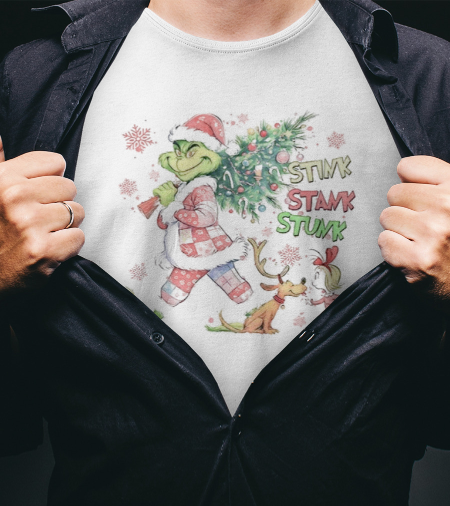 Grinch Max Cindy Lou Stink Stank Stunk Merry Christmas Tree Santa Hat T-Shirt