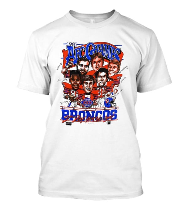 1987 AFC Champs Denver Super Bowl XXII Broncos Signature T-Shirt