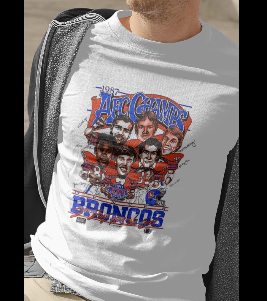1987 AFC Champs Denver Super Bowl XXII Broncos Signature T-Shirt