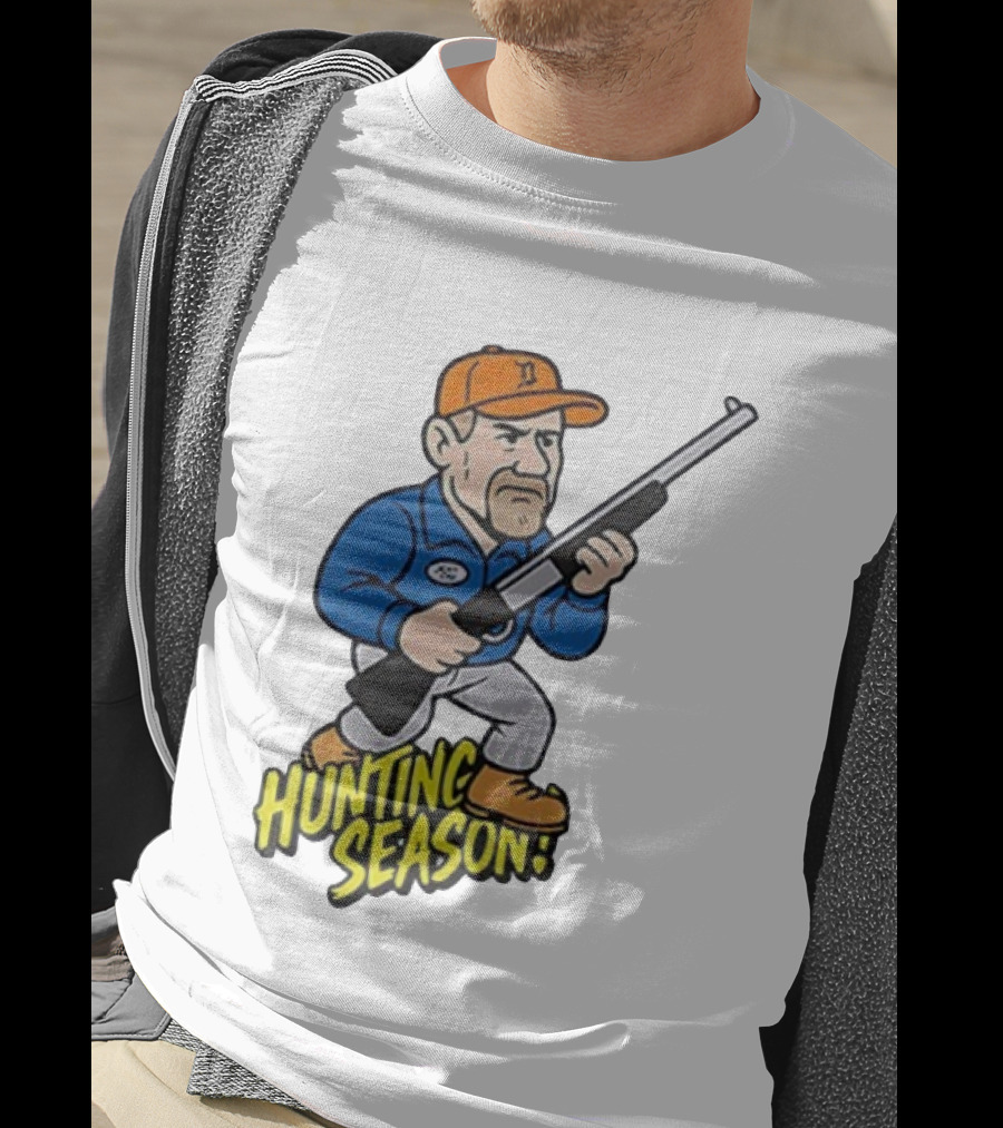 Detroit Lions Hunting Season Cartoon Character With Rifle T-Shirt