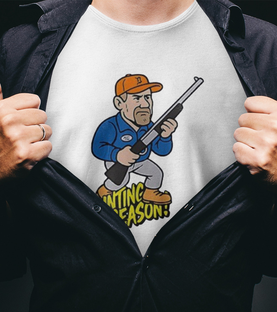 Detroit Lions Hunting Season Cartoon Character With Rifle T-Shirt