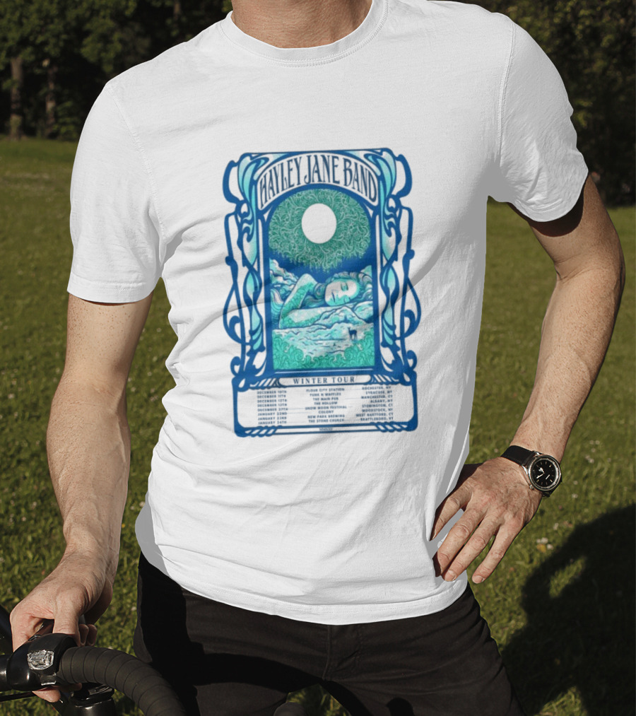 Hayley Jane Band Winter Tour 2025 Dates Vibrant Blue Art Nouveau Style T-Shirt