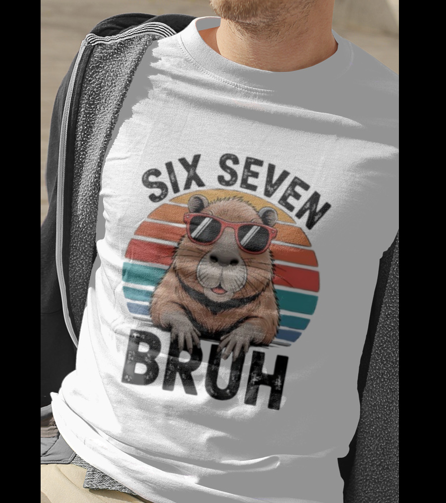 Capybara Sunglasses Meme Sunset Six Seven Bruh Retro T-Shirt