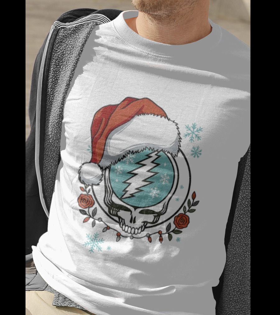 Grateful Dead Steal Your Face Santa Hat Christmas Roses Snowflakes T-Shirt
