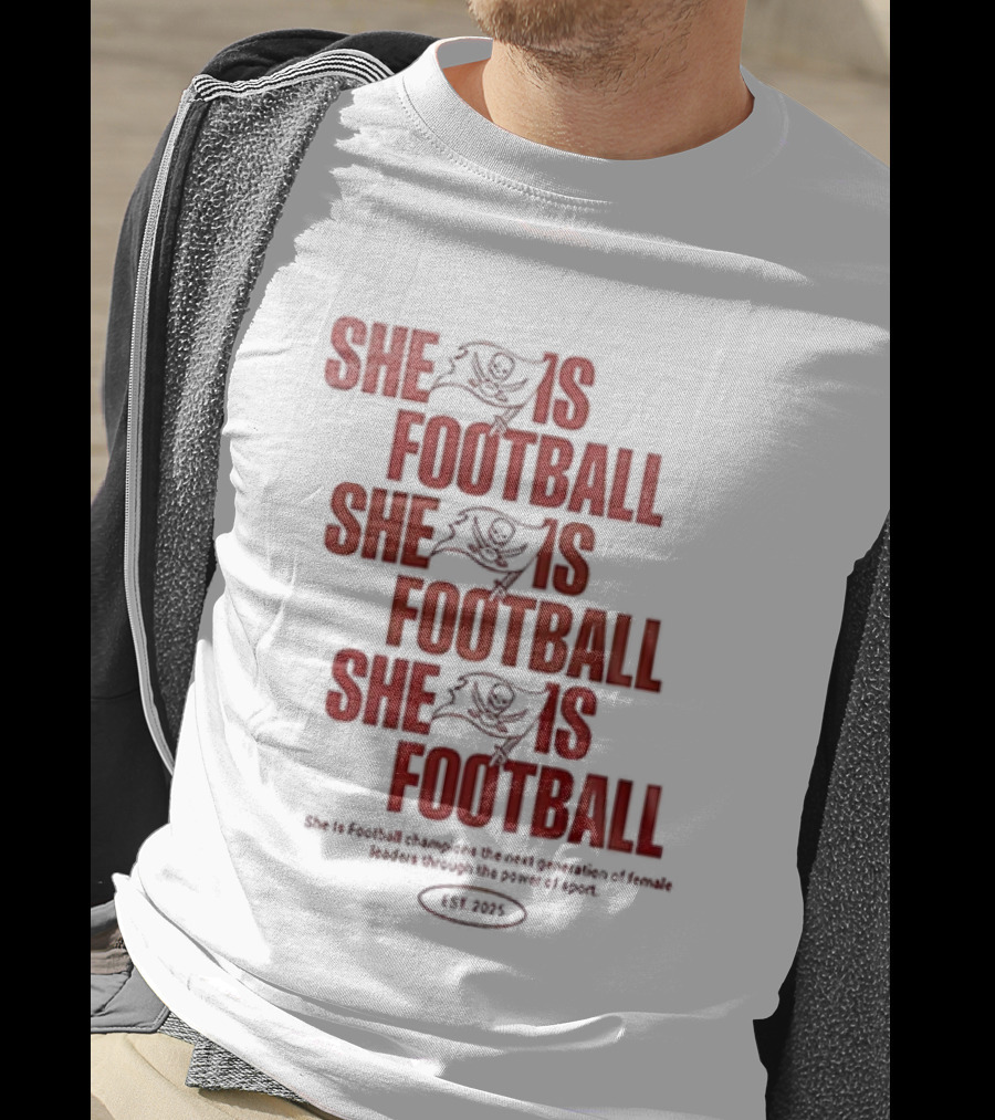 Tampa Bay Buccaneers She Is Football Repeating Text T-Shirt