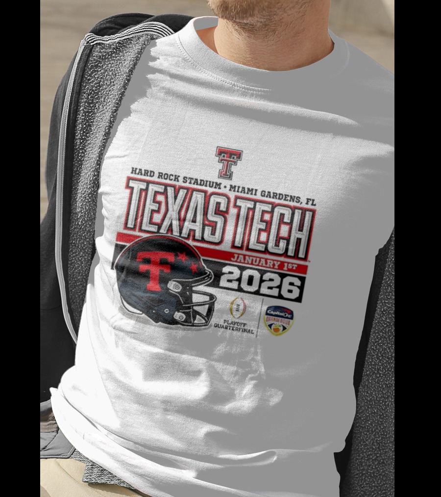 Texas Tech Red Raiders January 1 CFP Hard Rock Stadium College Football Playoff Helmet T-Shirt