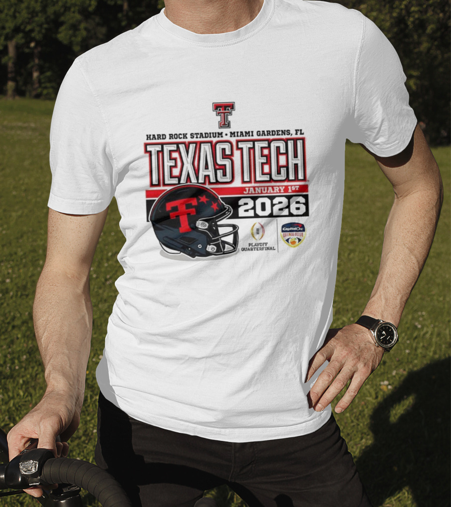 Texas Tech Red Raiders January 1 CFP Hard Rock Stadium College Football Playoff Helmet T-Shirt