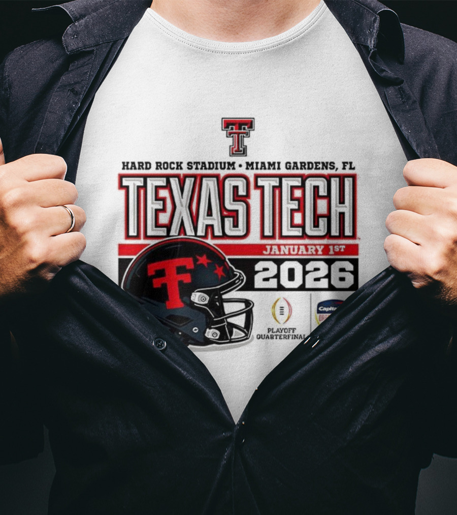 Texas Tech Red Raiders January 1 CFP Hard Rock Stadium College Football Playoff Helmet T-Shirt