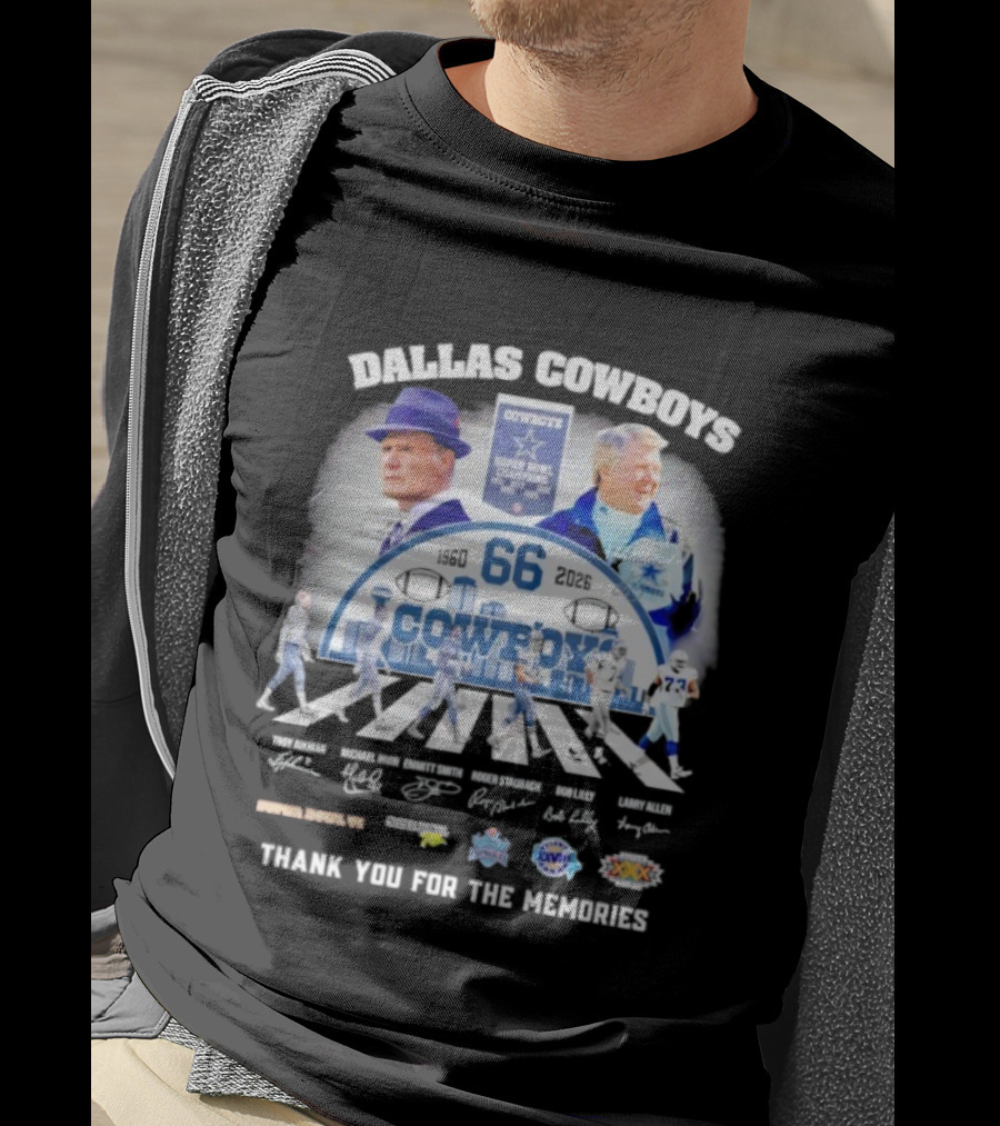 Dallas Cowboys 66 Years Super Bowl Champions Signatures Thank You For The Memories T-Shirt