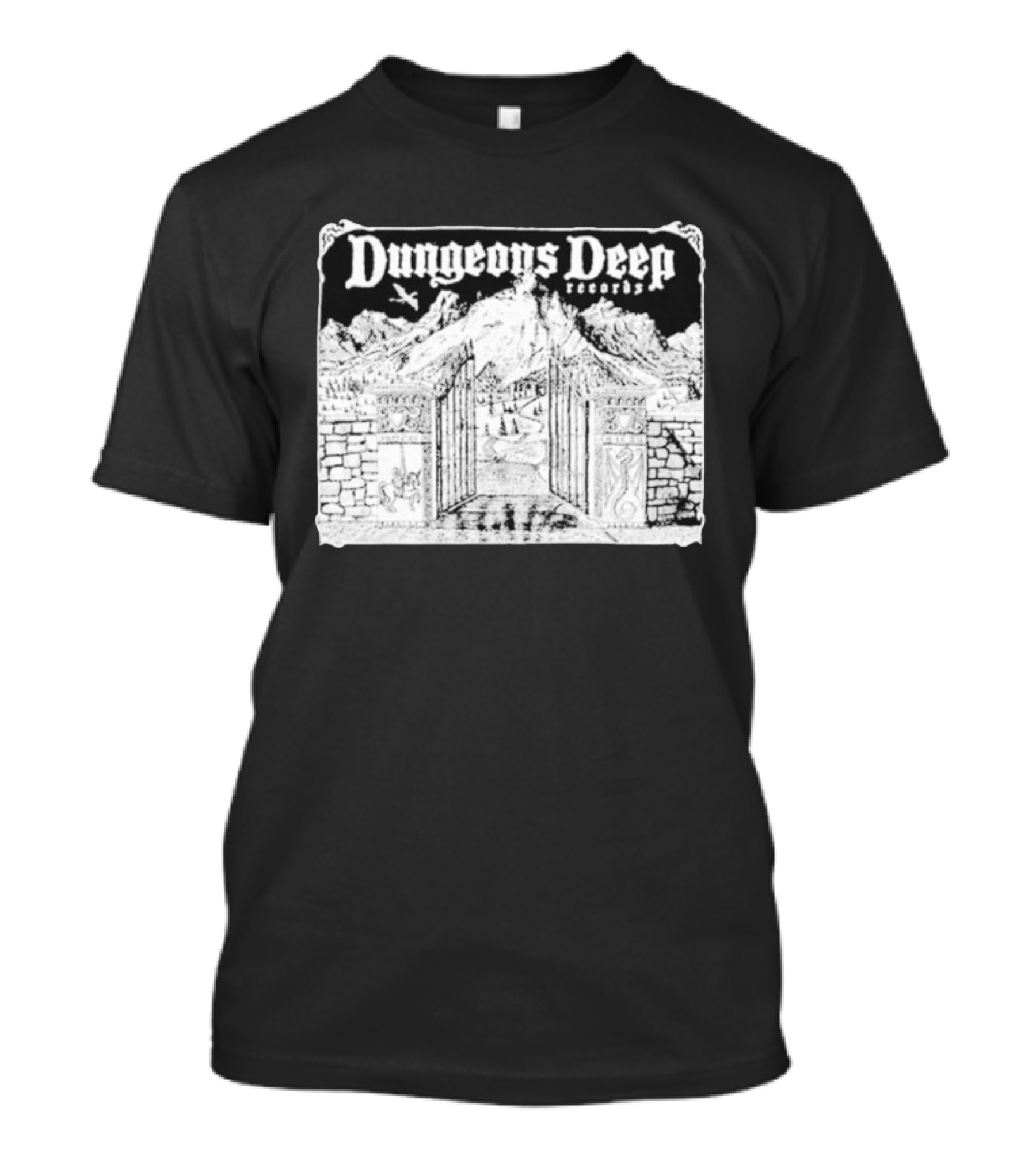 Dungeons Deep Records Fantasy Mountain Gate Adventure Scenic Landscape T-Shirt