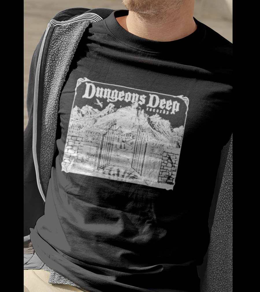 Dungeons Deep Records Fantasy Mountain Gate Adventure Scenic Landscape T-Shirt