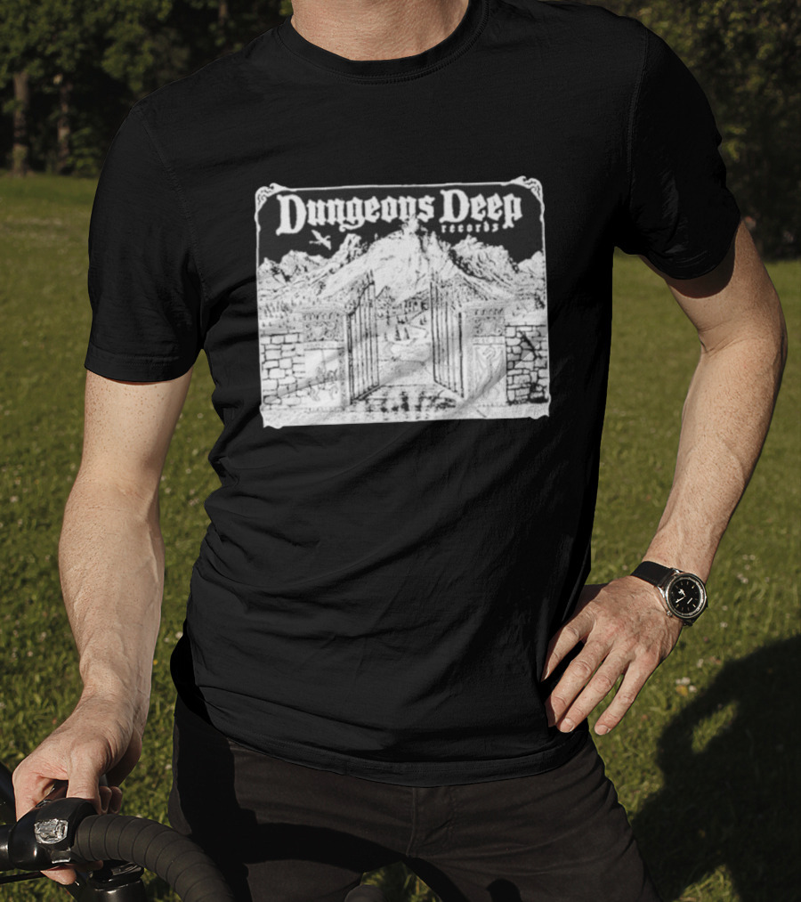 Dungeons Deep Records Fantasy Mountain Gate Adventure Scenic Landscape T-Shirt