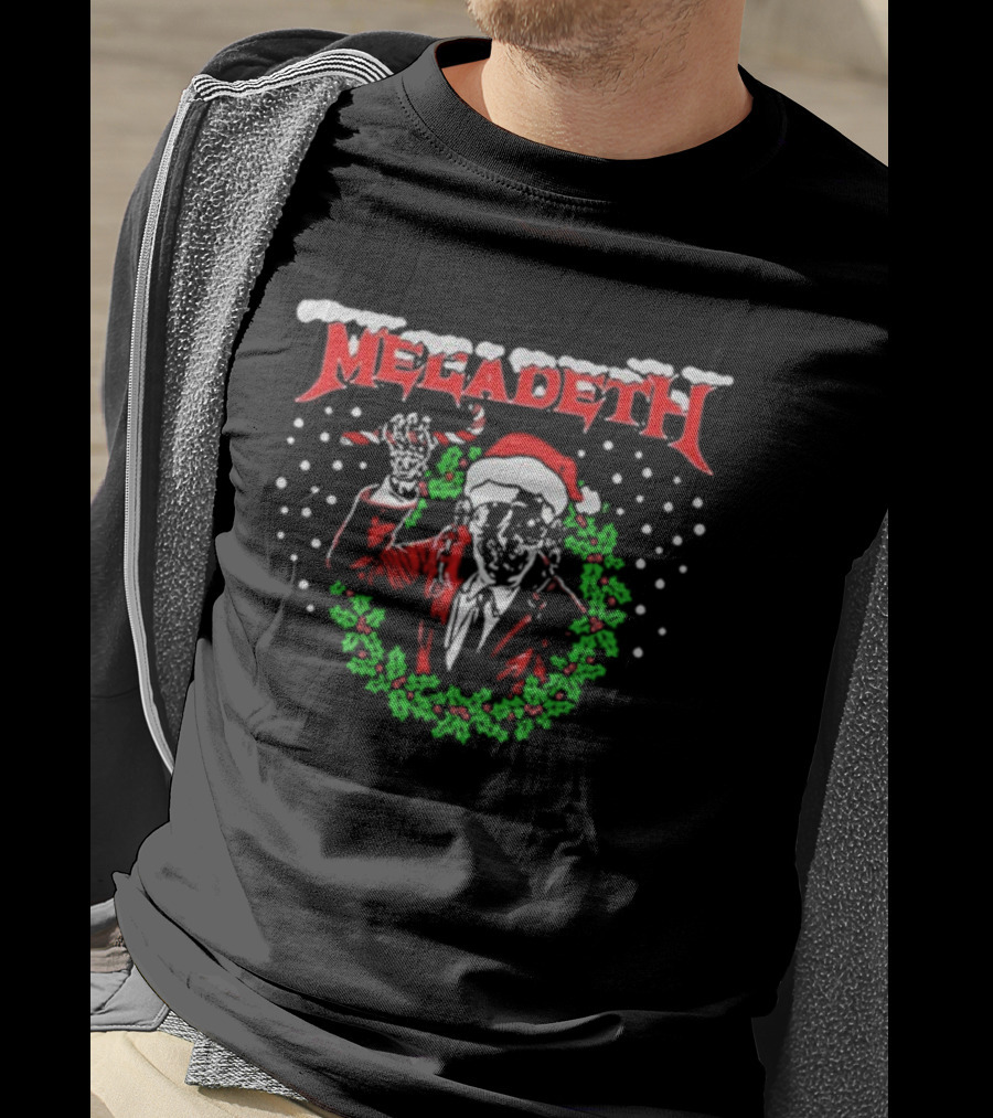 Megadeth Vic Rattlehead Santa Christmas Wreath Holiday T-Shirt