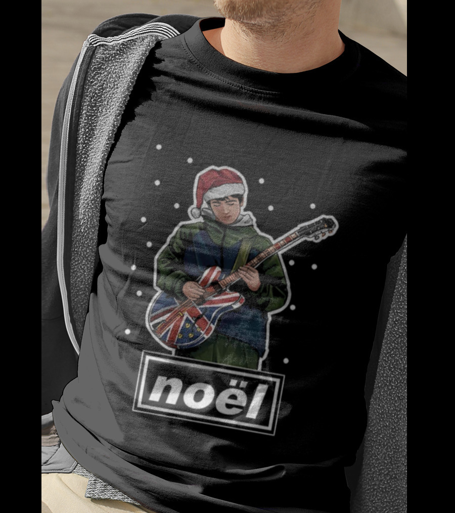 Noel Gallagher Santa Hat Union Jack Guitar Oasis Merry Christmas T-Shirt