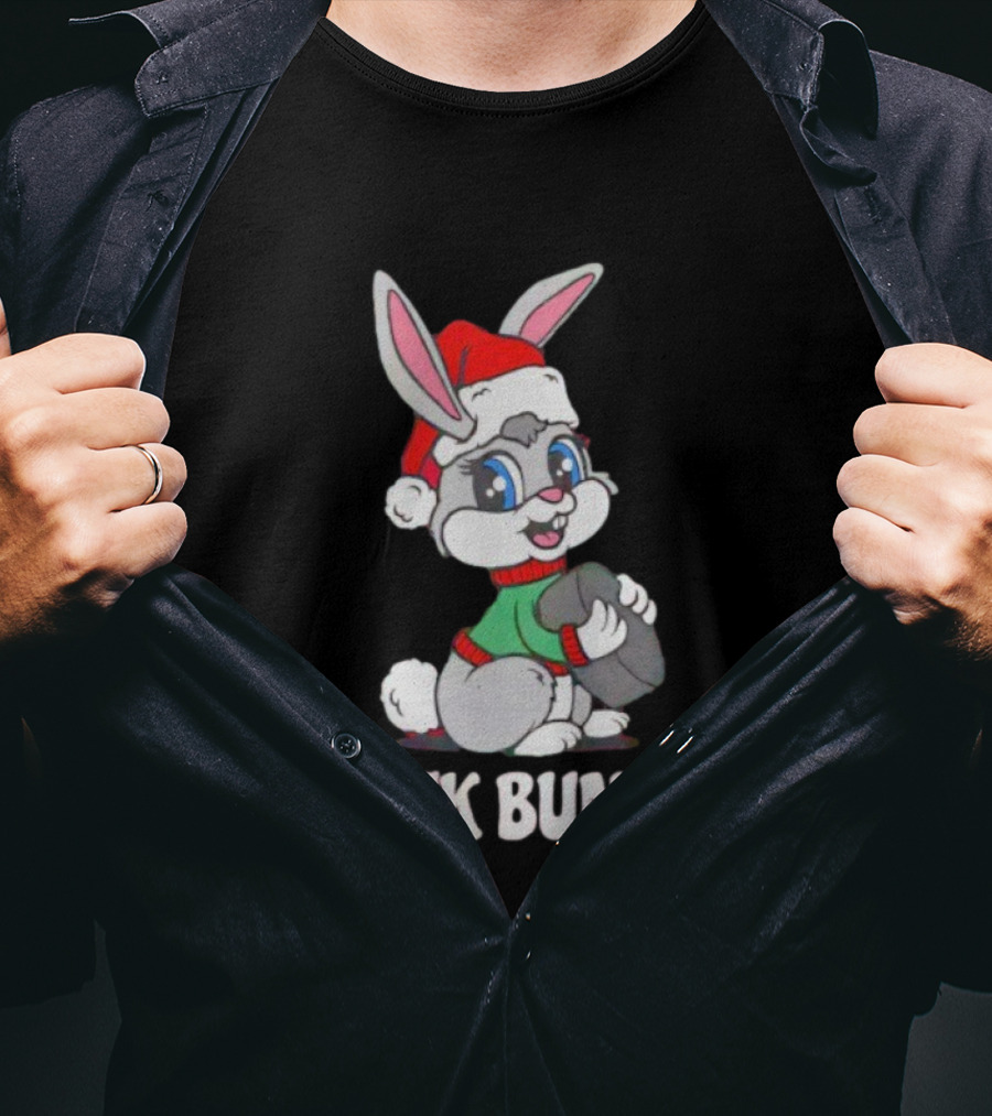 Puck Bunny Christmas Festive Holiday Hockey Rabbit In Santa Hat T-Shirt