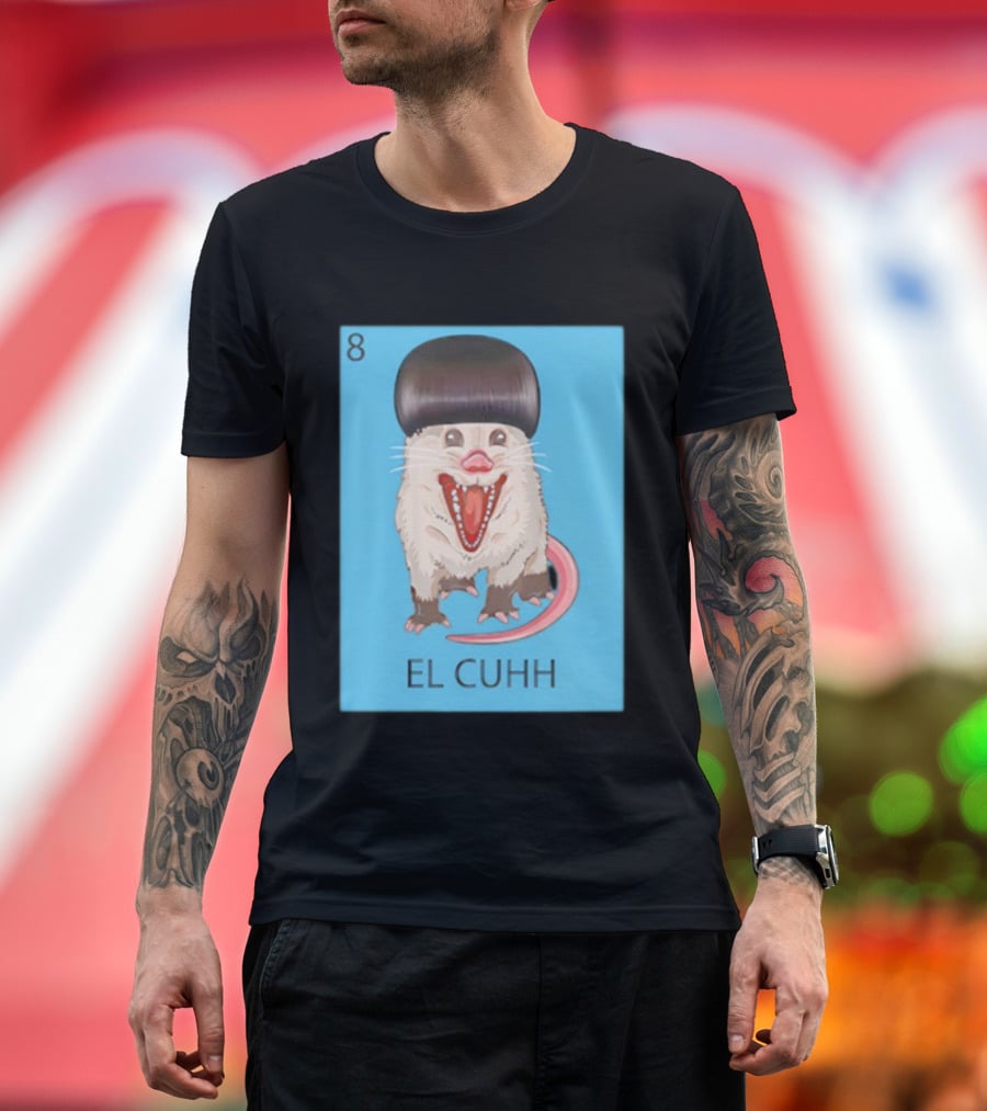 Takuache Loteria El Cuhh Card Number 8 Possum Art Cartoon Style T-Shirt