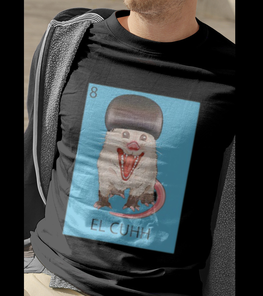 Takuache Loteria El Cuhh Card Number 8 Possum Art Cartoon Style T-Shirt