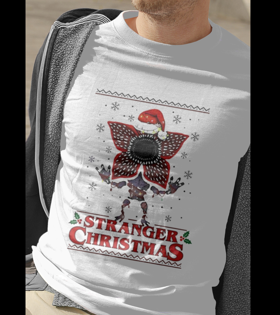 Stranger Things Christmas Demogorgon Santa Hat Merry Upside Down Ugly Sweater T-Shirt