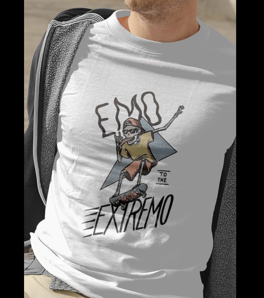 Emo Extremo Skeleton Skateboarder Graphic Tee T-Shirt