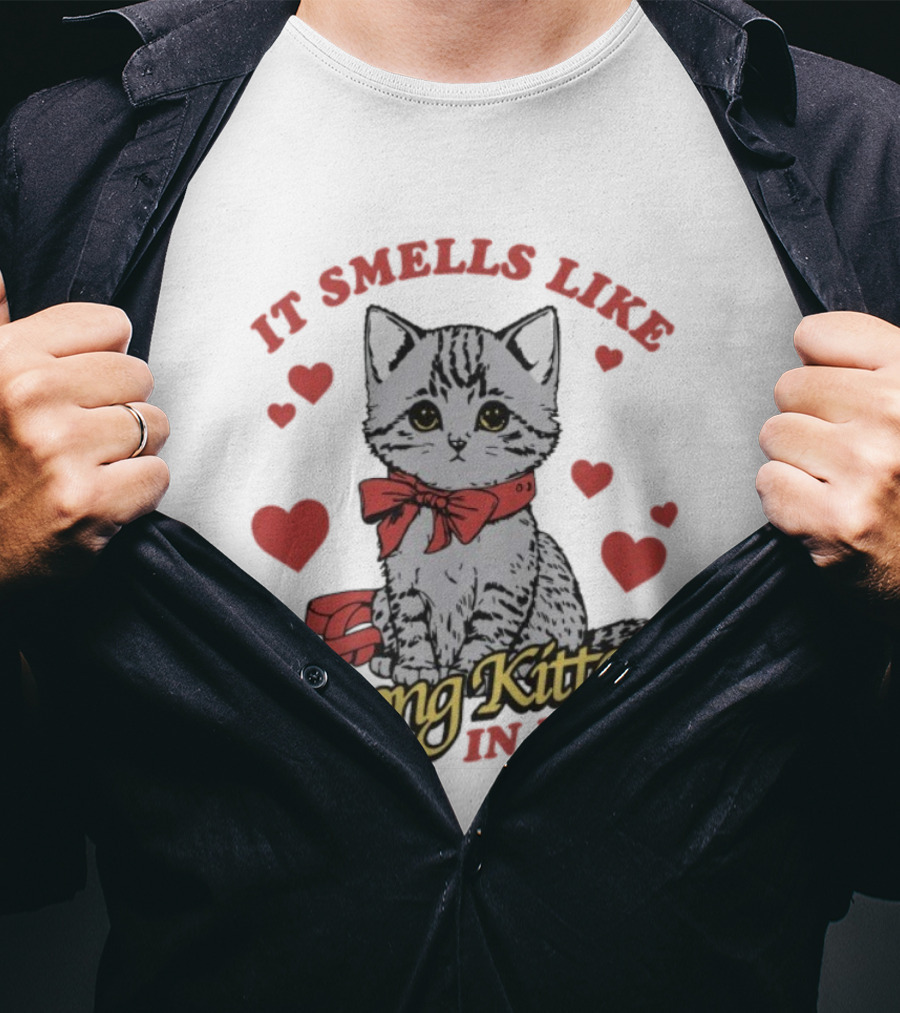 Smells Like Wrong Kitten Cute Cat Bow Hearts T-Shirt