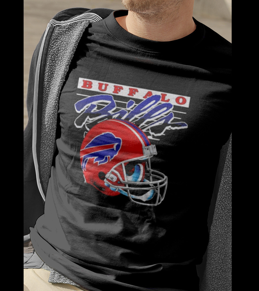 Buffalo Bills Gradient Alternate Helmet Team Title T-Shirt