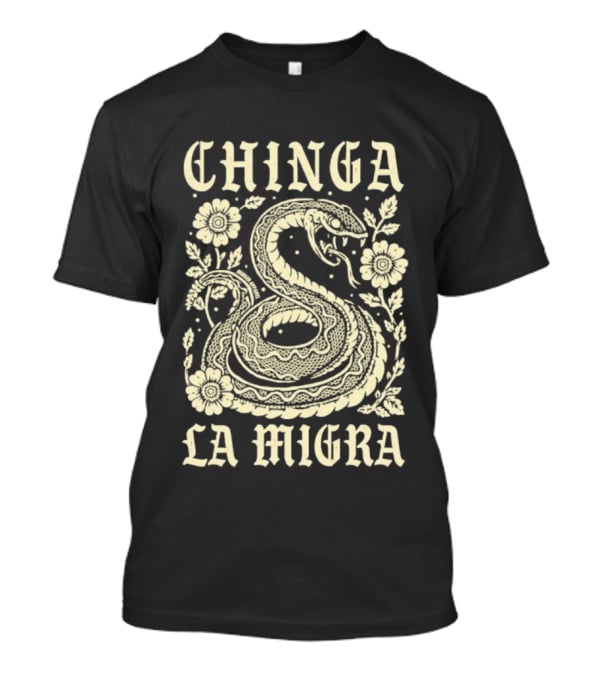 Chinga La Migra Snake Floral Motif T-Shirt