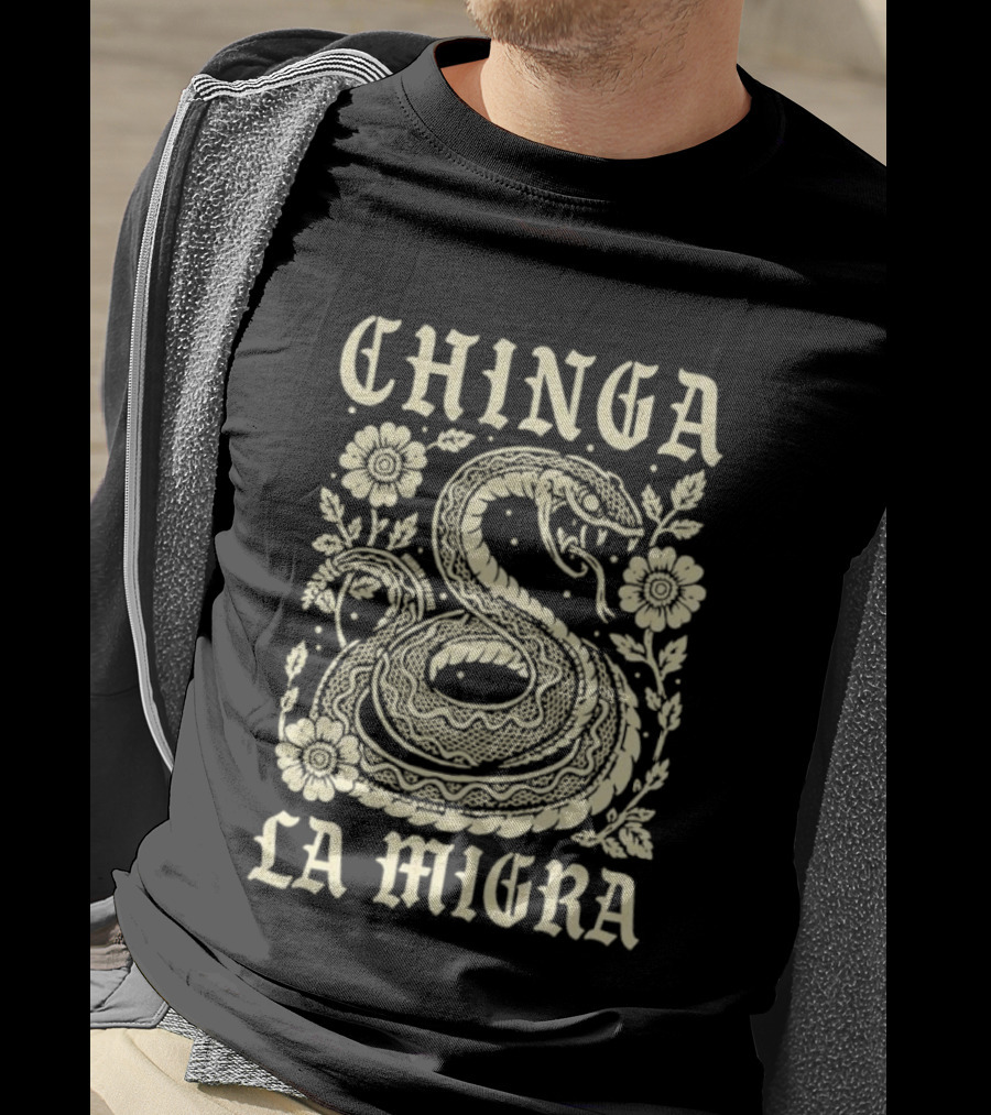 Chinga La Migra Snake Floral Motif T-Shirt
