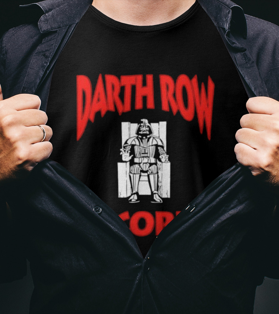 Darth Row Records Sitting Figure Bold Red Text T-Shirt