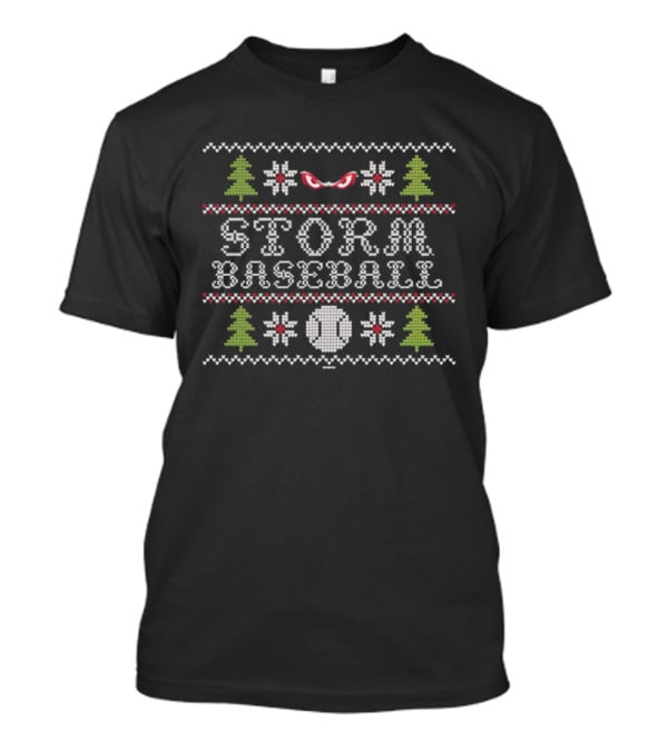 Lake Elsinore Storm Baseball Ugly Sweater Holiday Trees And Baseballs T-Shirt