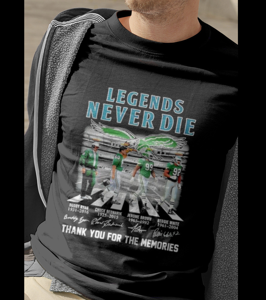 Legends Never Die Philadelphia Eagles Abbey Road Thank You For The Memories Signatures T-Shirt
