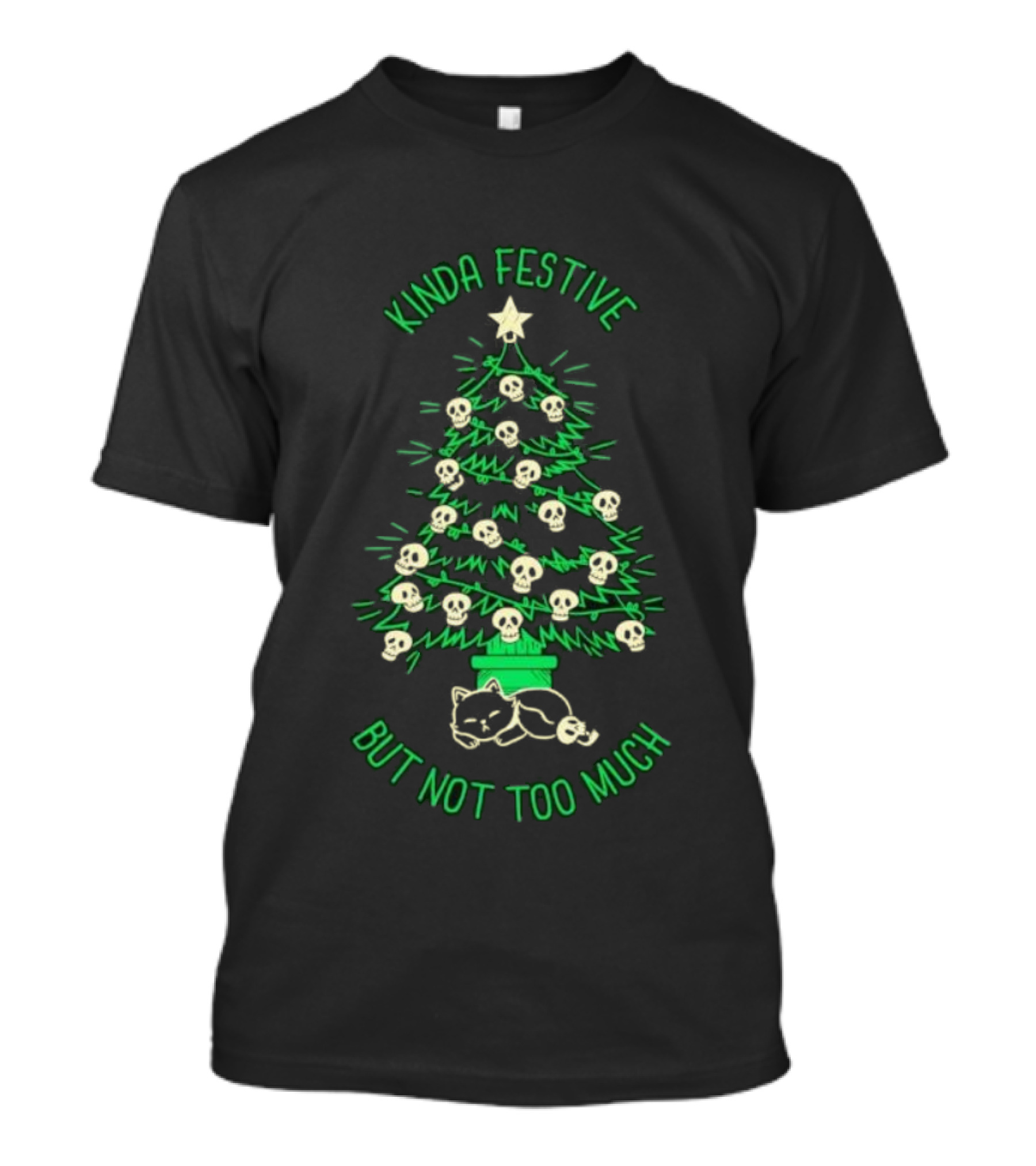 Kinda Festive Skulls Christmas Tree Cat T-Shirt