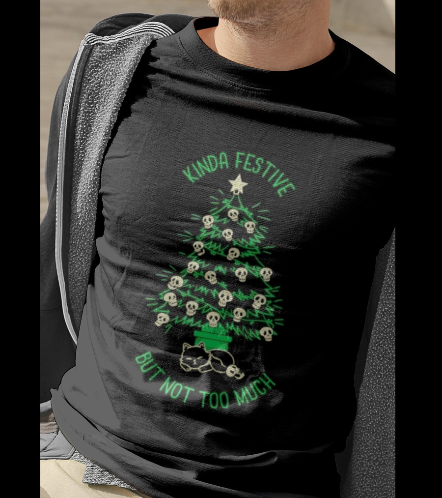 Kinda Festive Skulls Christmas Tree Cat T-Shirt