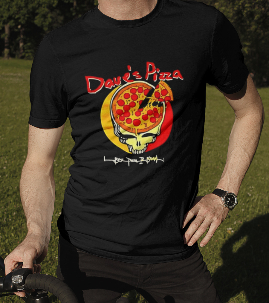 Dave's Pizza Skull Grateful Dead Vs Classic Pizza Logo Mashup T-Shirt