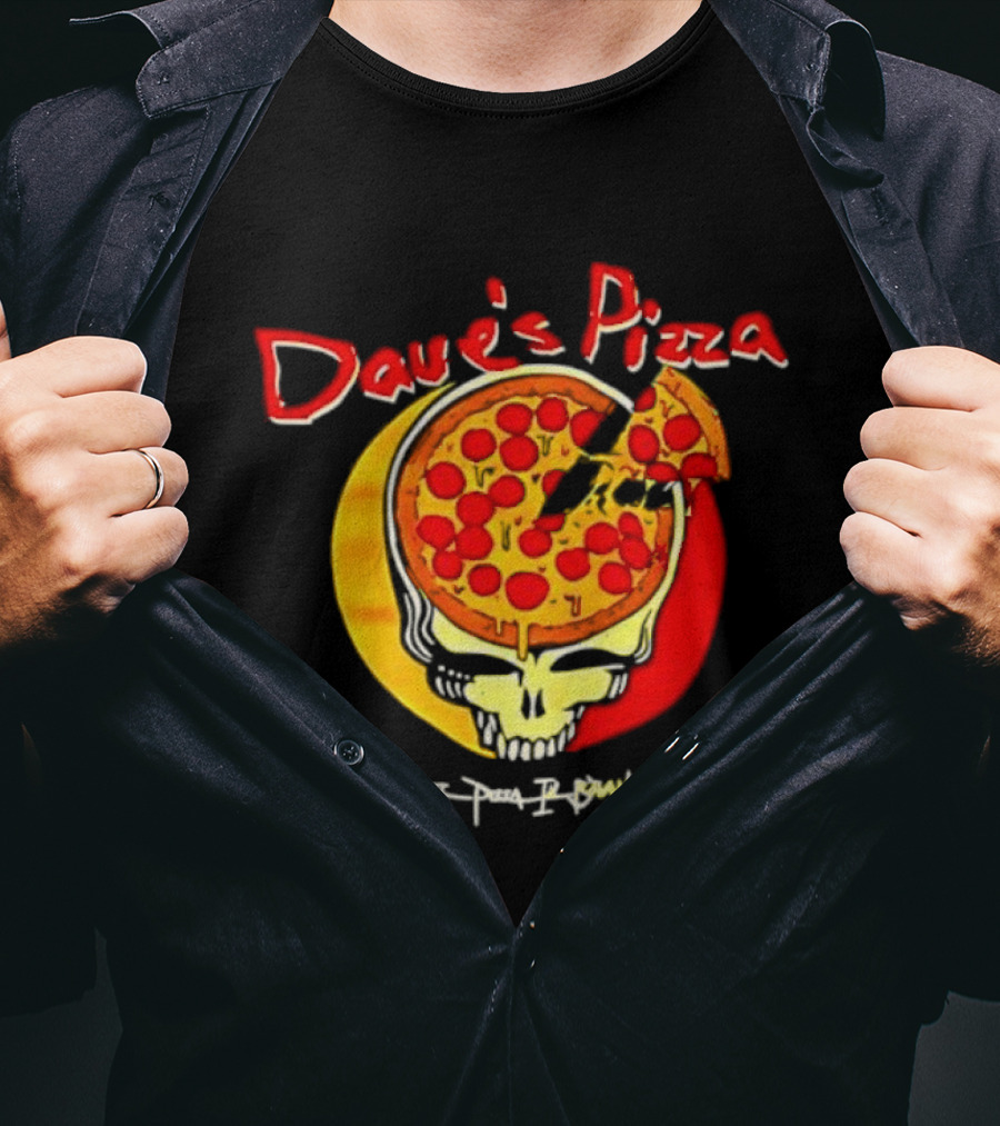 Dave's Pizza Skull Grateful Dead Vs Classic Pizza Logo Mashup T-Shirt