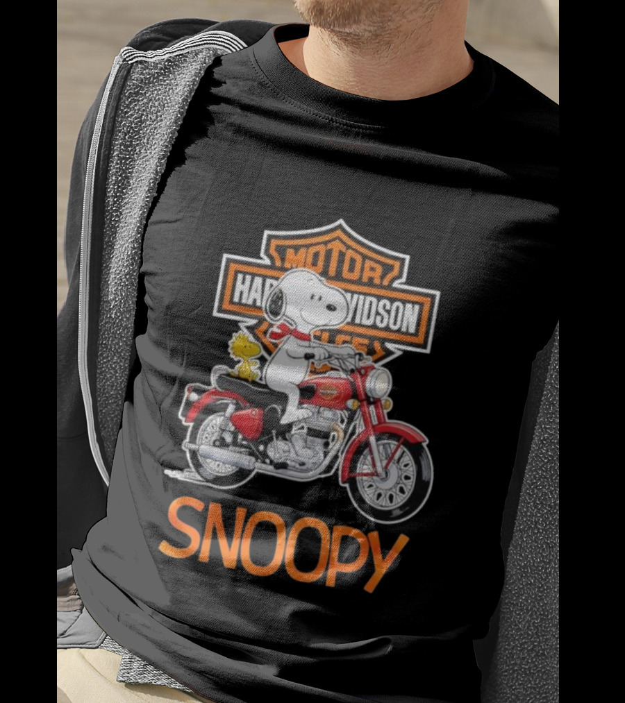 Snoopy Woodstock Riding Harley-Davidson Red Motorcycle T-Shirt