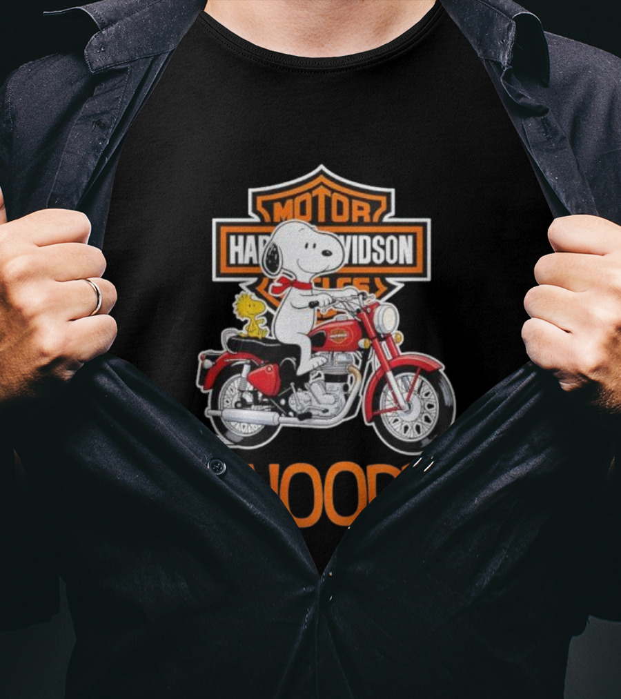 Snoopy Woodstock Riding Harley-Davidson Red Motorcycle T-Shirt