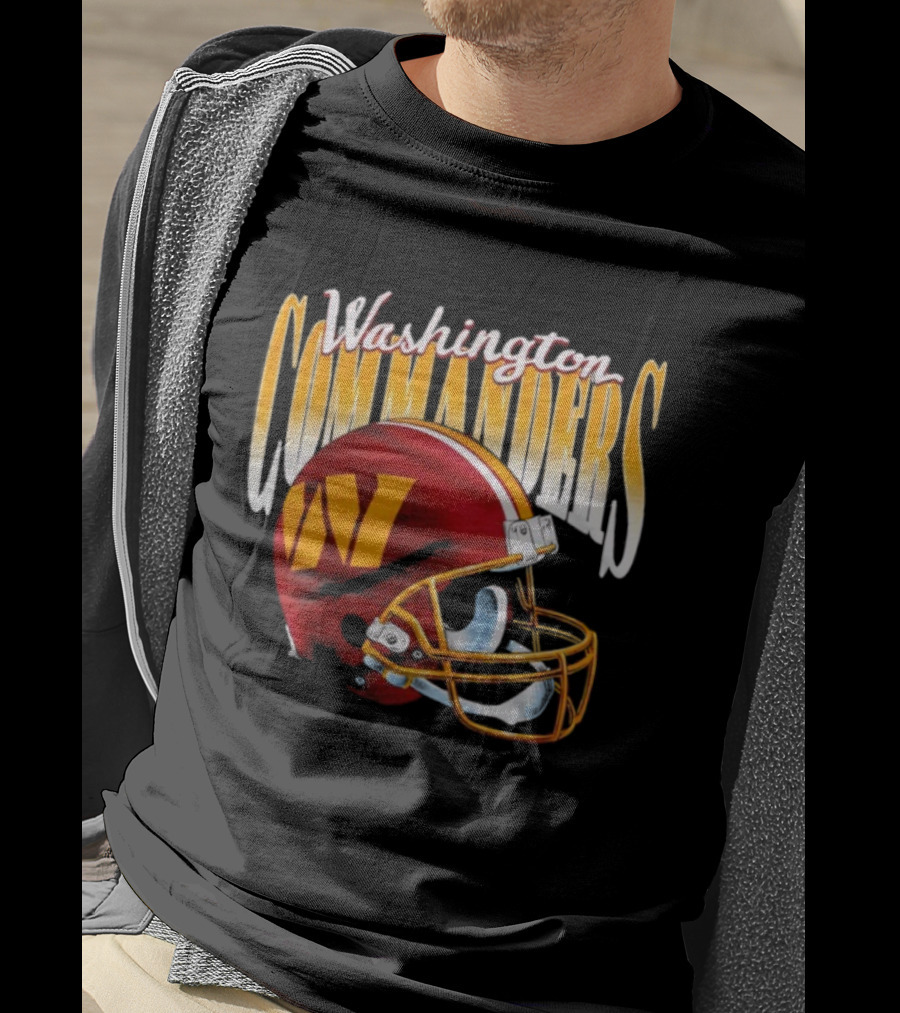 Washington Commanders Gradient Helmet Retro Style Red Yellow W T-Shirt