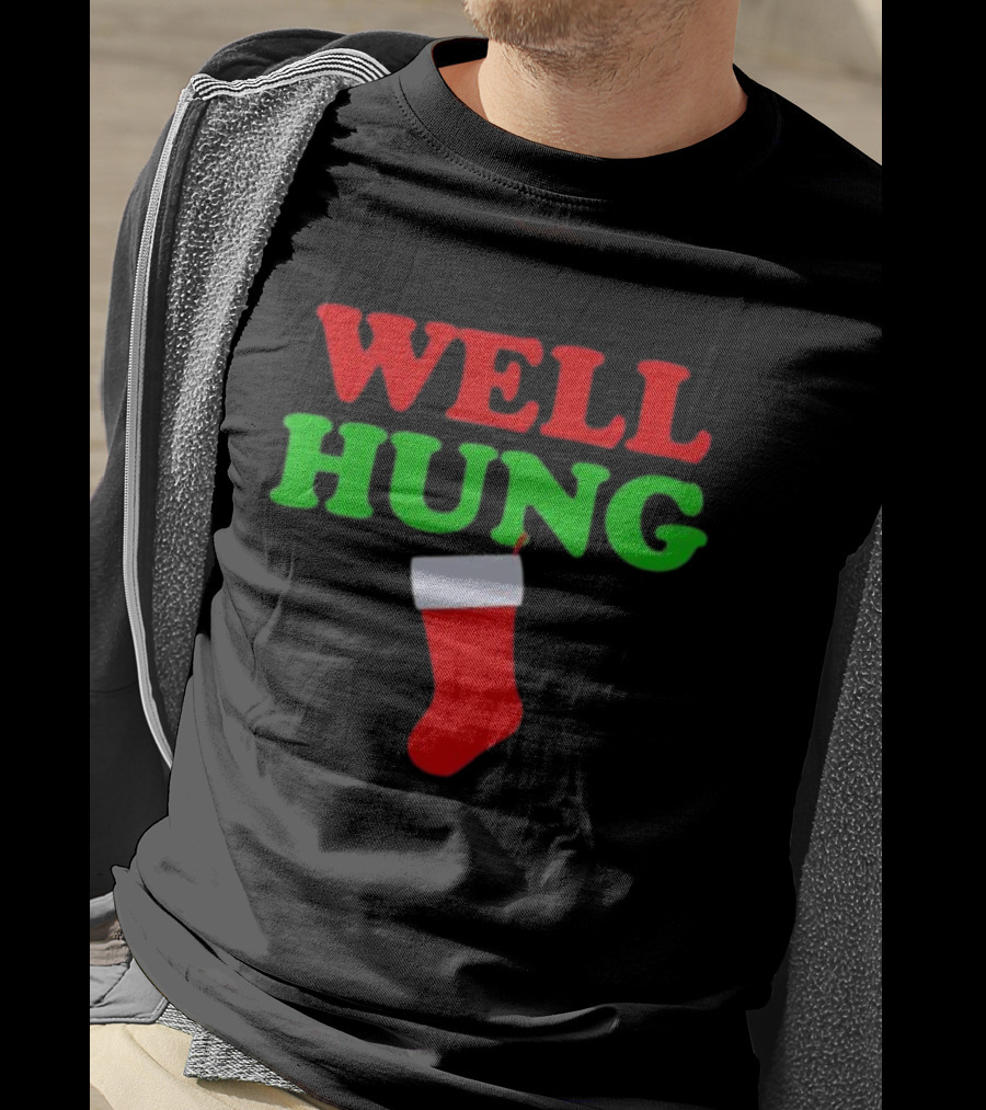 Well Hung Christmas Stocking Humor Holiday T-Shirt