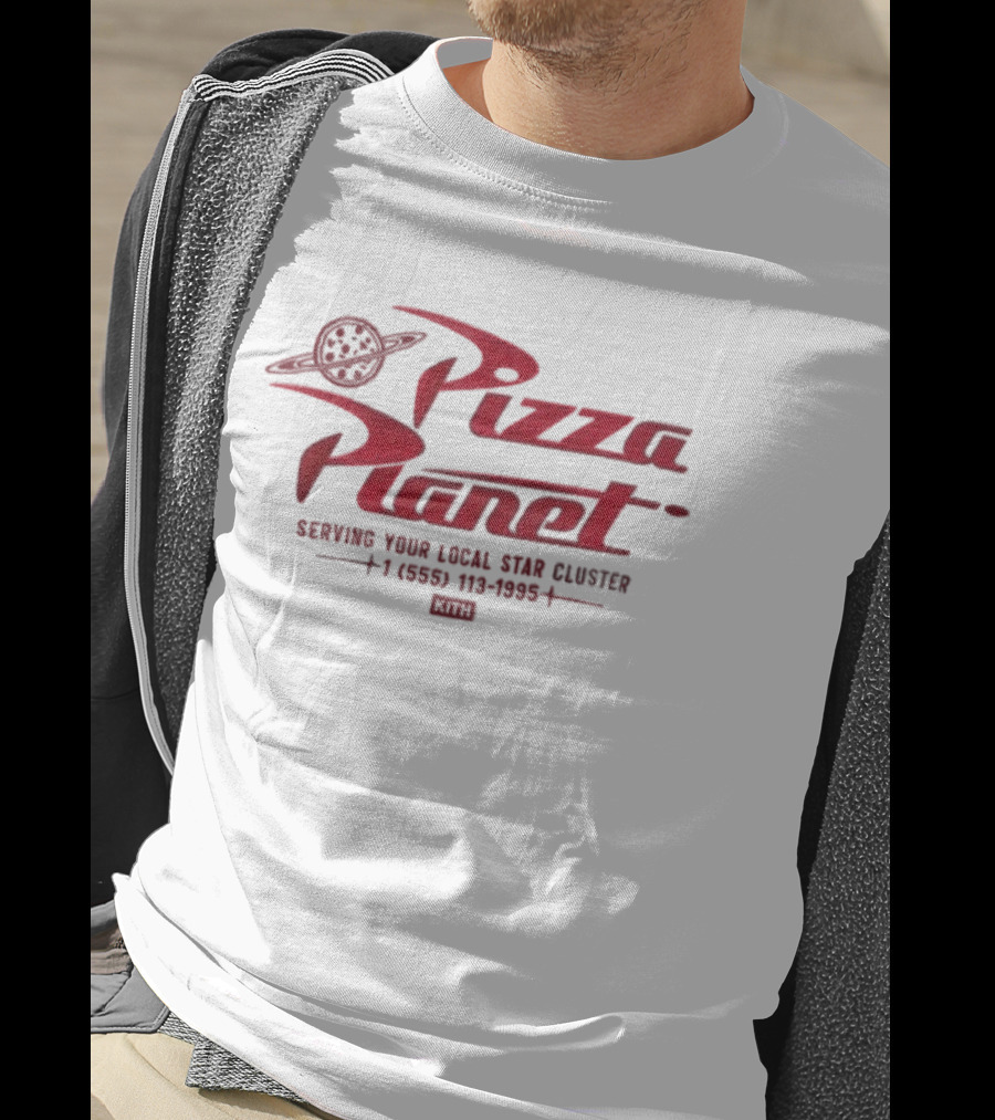 Disney Kith For Pixar Pizza Planet Nelson Leaving Your Local Star Cluster Call 771-8000 T-Shirt