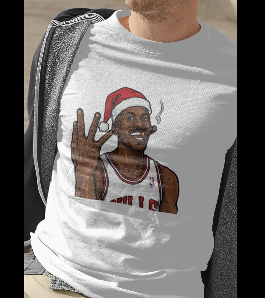 Michael Jordan Chicago Bulls Christmas Smoking Cigar Santa Hat T-Shirt