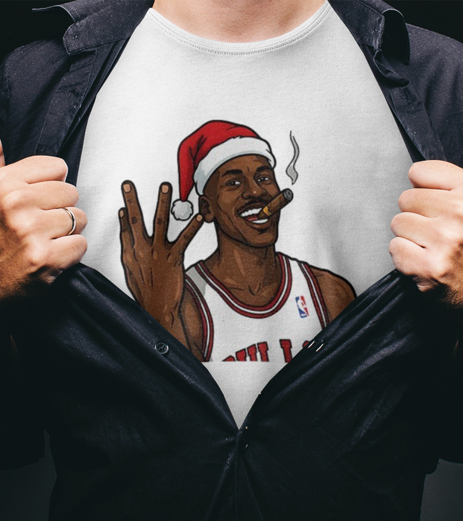 Michael Jordan Chicago Bulls Christmas Smoking Cigar Santa Hat T-Shirt
