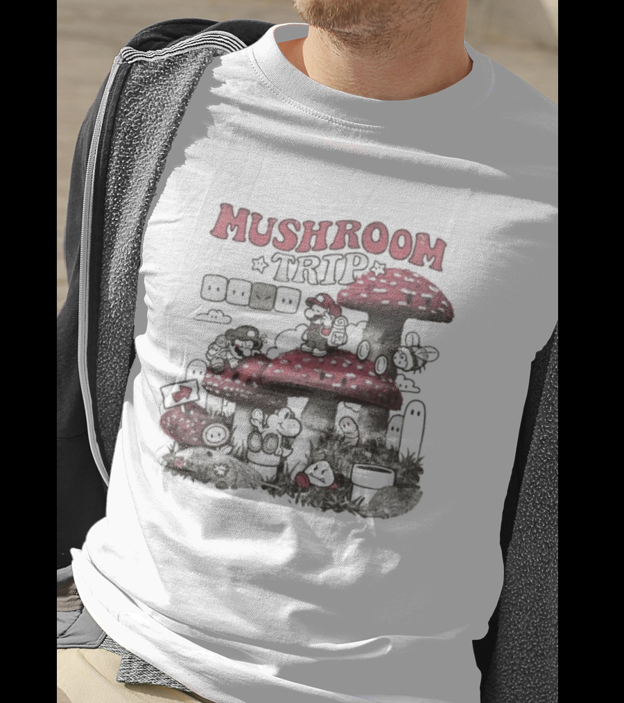 Mushroom Trip Mario Psychedelic Adventure Fantasy World T-Shirt