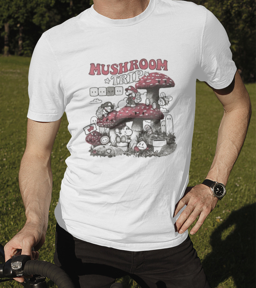 Mushroom Trip Mario Psychedelic Adventure Fantasy World T-Shirt