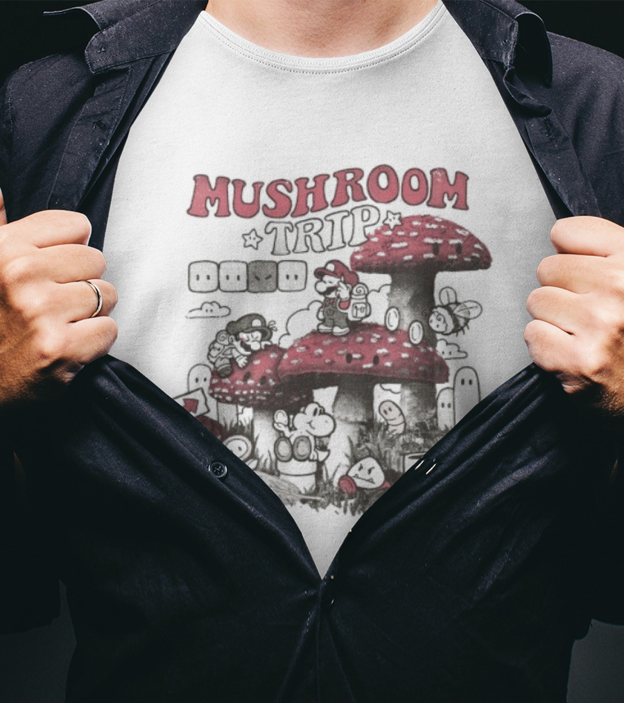 Mushroom Trip Mario Psychedelic Adventure Fantasy World T-Shirt