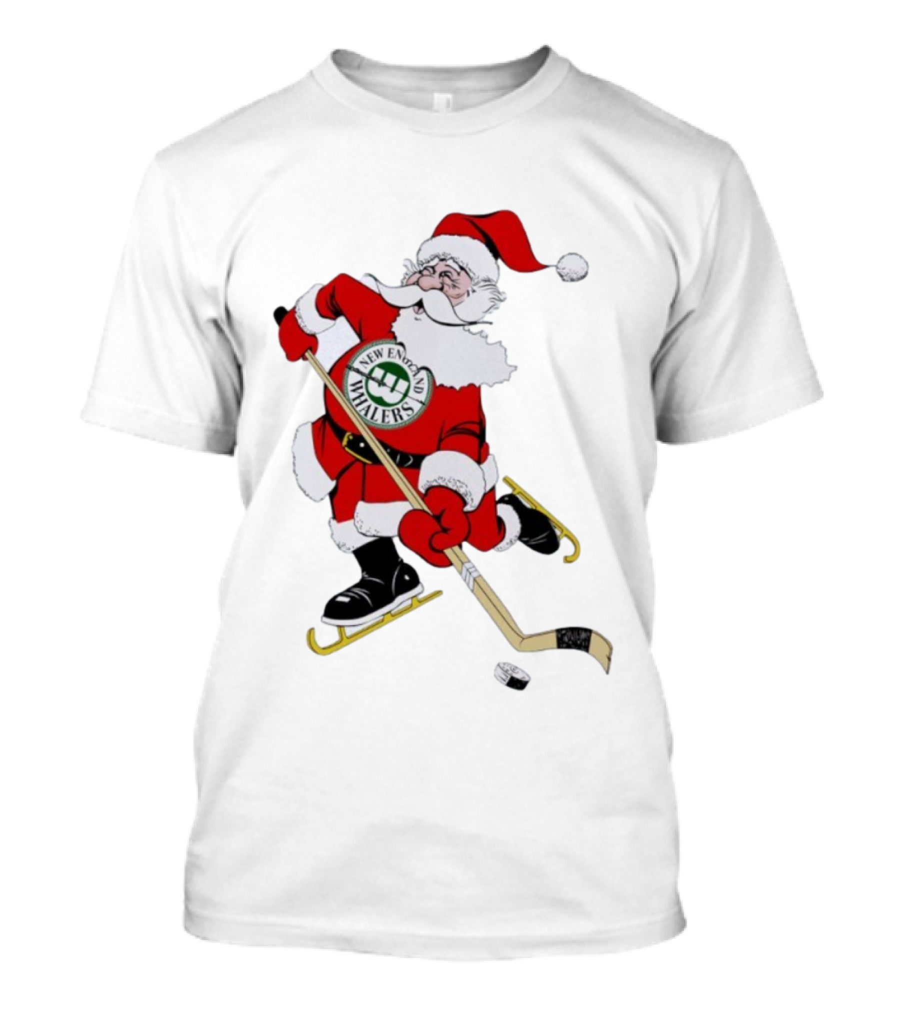 New England Whalers Santa Christmas Hockey Skating Holiday T-Shirt