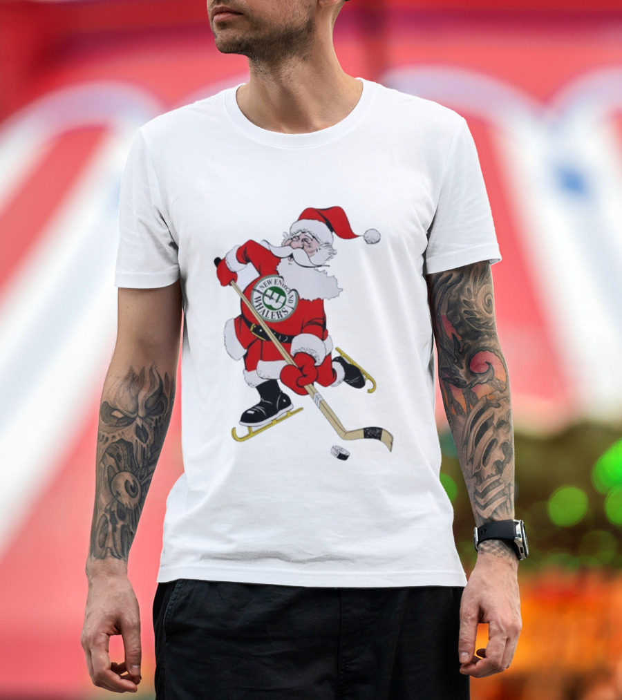 New England Whalers Santa Christmas Hockey Skating Holiday T-Shirt