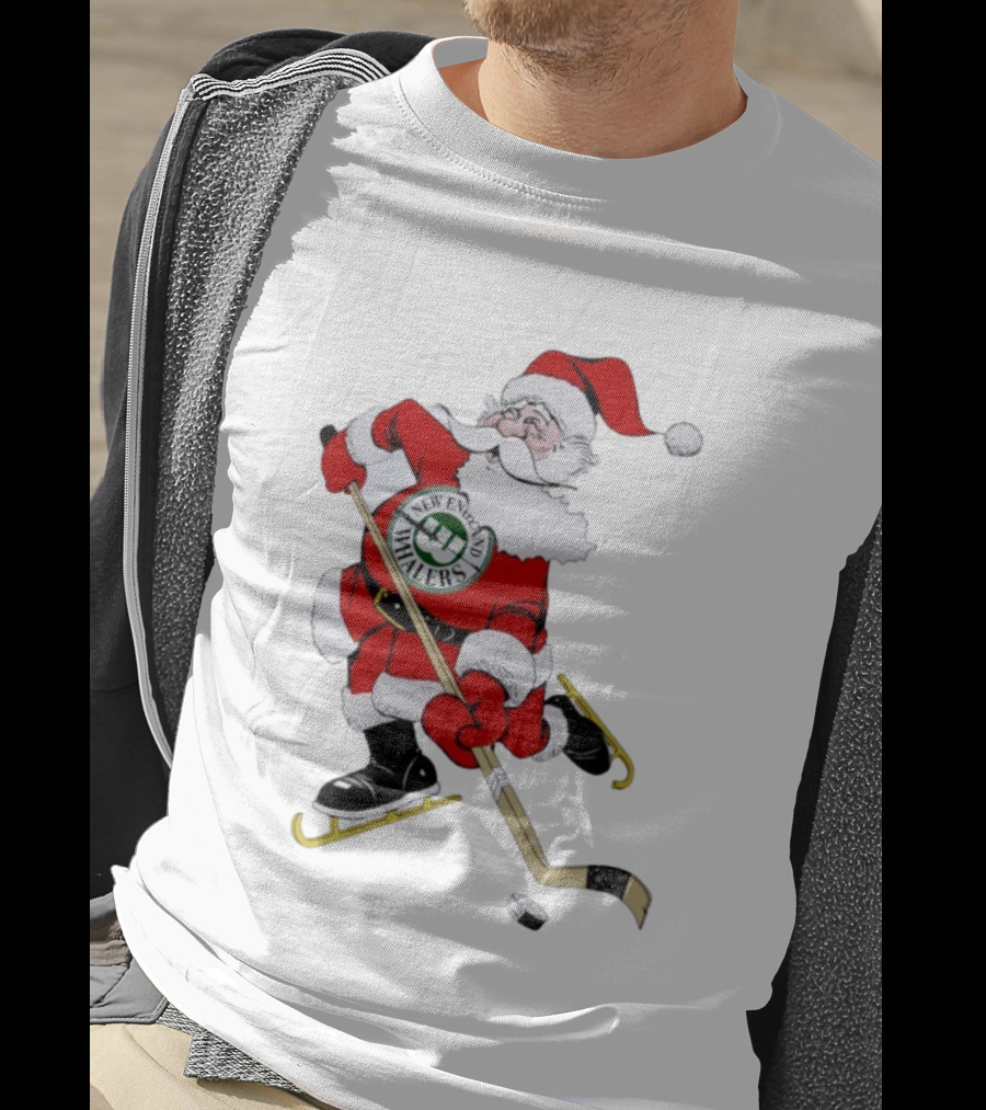 New England Whalers Santa Christmas Hockey Skating Holiday T-Shirt